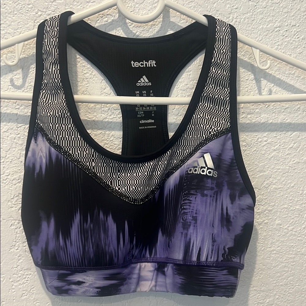 Adidas Purple and Black Sports Bra with Racerback Design